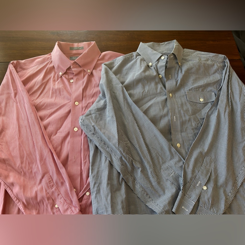 Two Men’s Daniel Cremieux Dress Shirts, Large, Red and Navy
